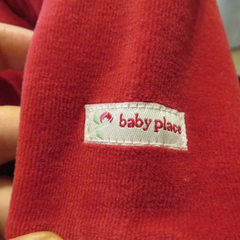 Baby Red Velour bodysuit w Roses embroidered on leg